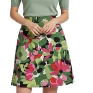 Talbots Floral Pencil Skirt Women 2 Green Pink Silk Cotton Blend Stretch USA VTG